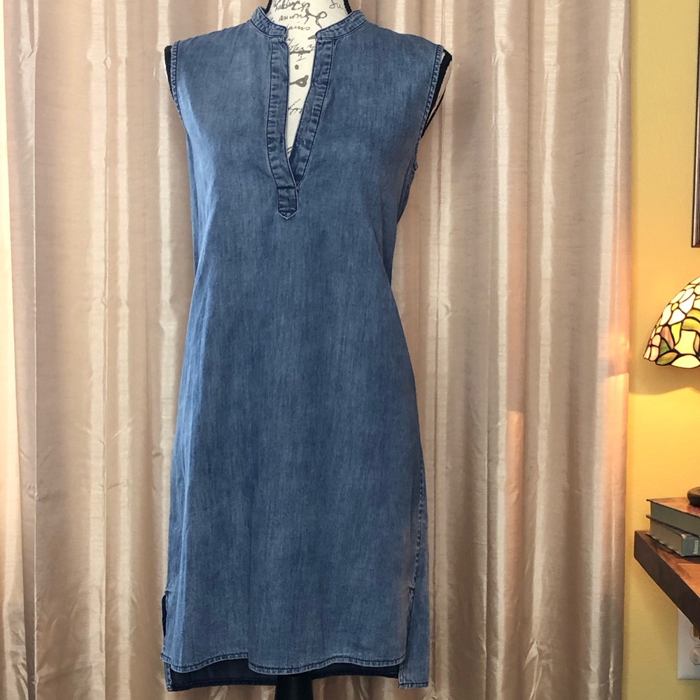 Rag & Bone Barcelona Denim Chambray Shift Dress Indigo Blue Popover Small 2 4 6